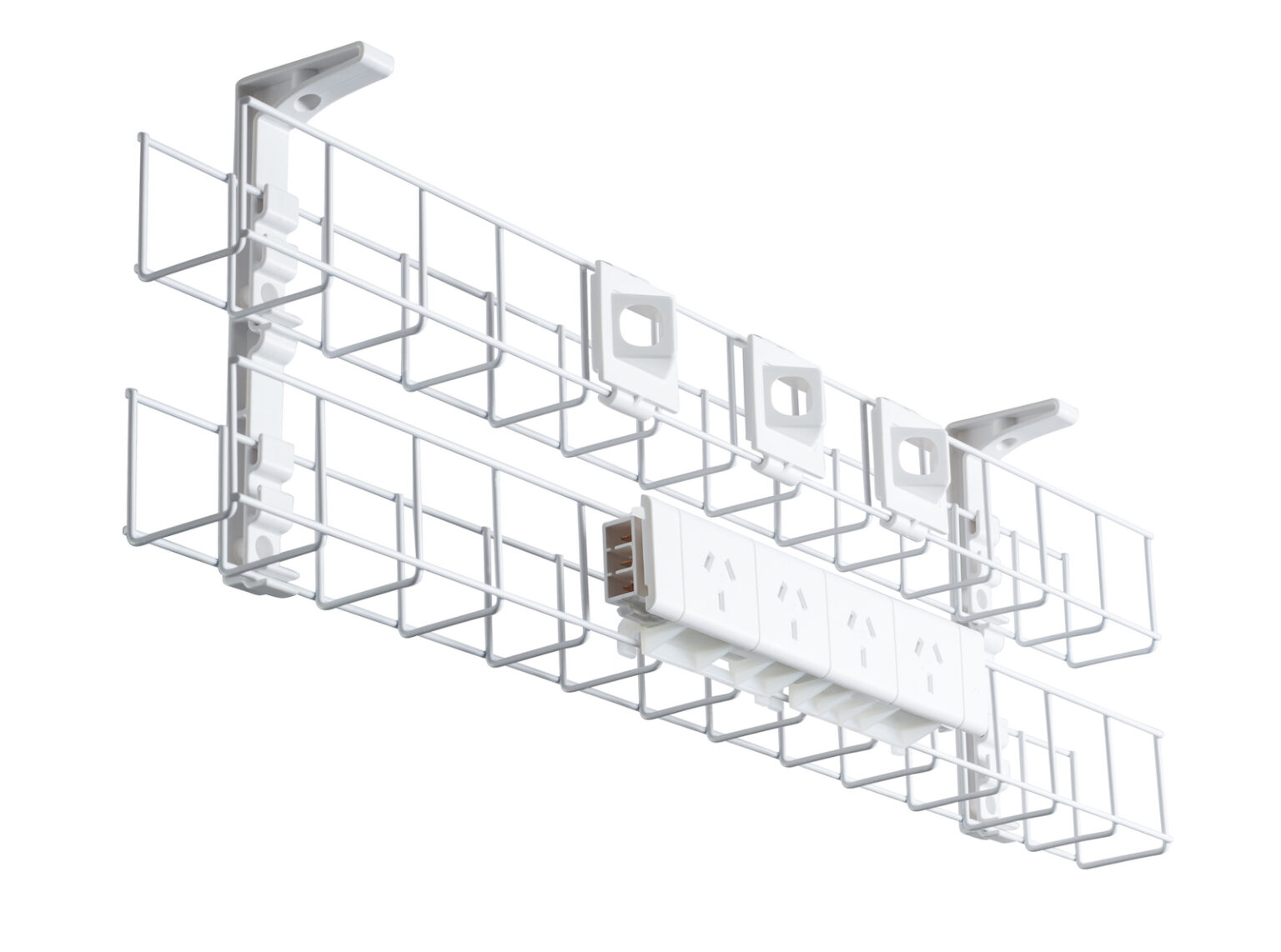 Desk Cable Tray With Power And Data Points-Cable Management